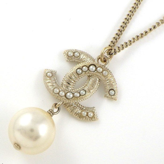 CHANEL Coco Mark Necklace with Imitation Pearls & Rhinestones
