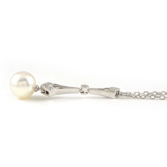 MIKIMOTO 7.6mm Pearl & Diamond Necklace in K18 White Gold
