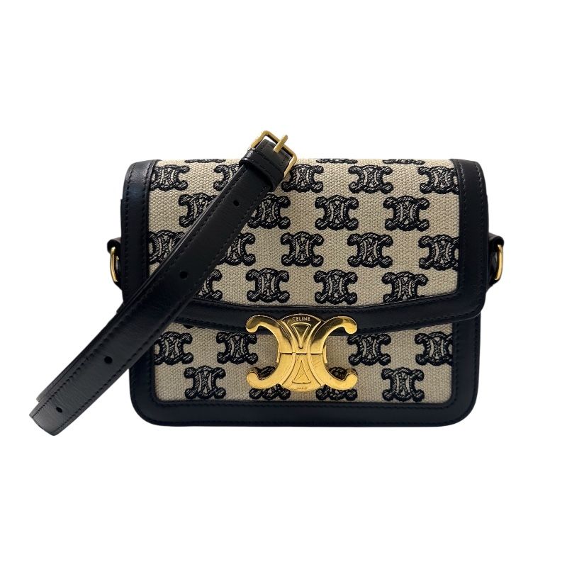 CELINE Teen Triomphe Black Canvas Shoulder Bag - Timeless Elegance