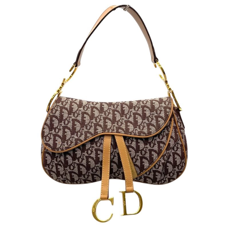 Christian Dior Trotteur Double Saddle Bag in Brown Jacquard