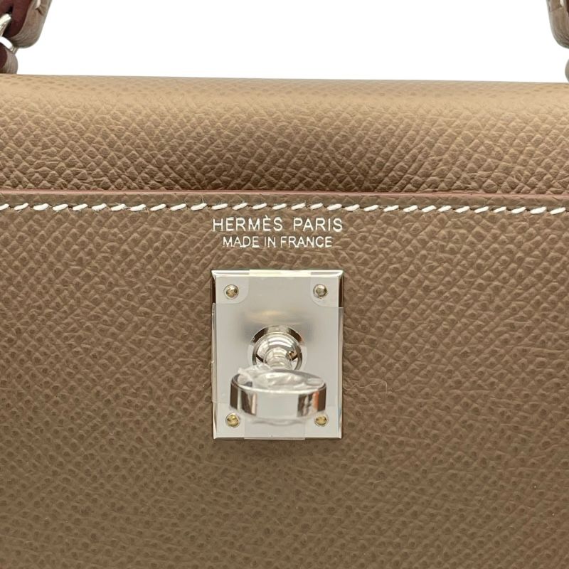 HERMES Mini Kelly 2 W Stamp (2024) Etoupe with Silver Hardware