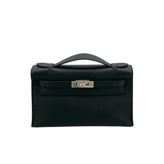 HERMES Kelly Pochette X Stamp (2016) Black Swift Leather Handbag