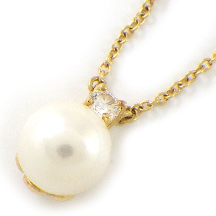 Tiffany & Co. 7mm Pearl & Diamond Necklace in 18K Yellow Gold