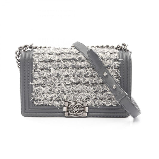 CHANEL Boy Chanel Shoulder Bag A67086 in Gray Fabric & Leather