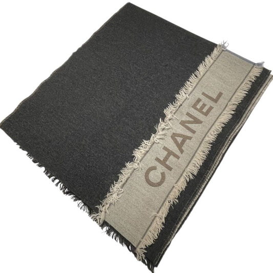 CHANEL Oversized Scarf in Gray, Blue & Beige - Cashmere, Silk & Wool