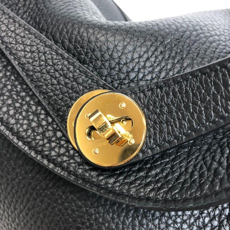HERMES Lindy 26 Black Togo Leather Shoulder Bag with Gold Hardware
