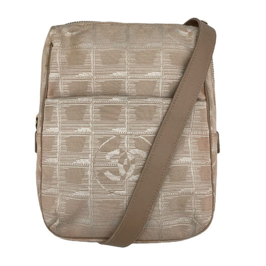 CHANEL Beige Nylon Jacquard New Travel Line Shoulder Bag