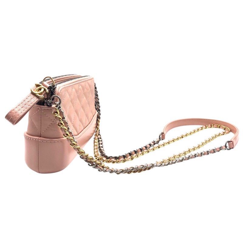 CHANEL Gabrielle Chain Wallet in Pink Leather with Gold & Silver Hardware