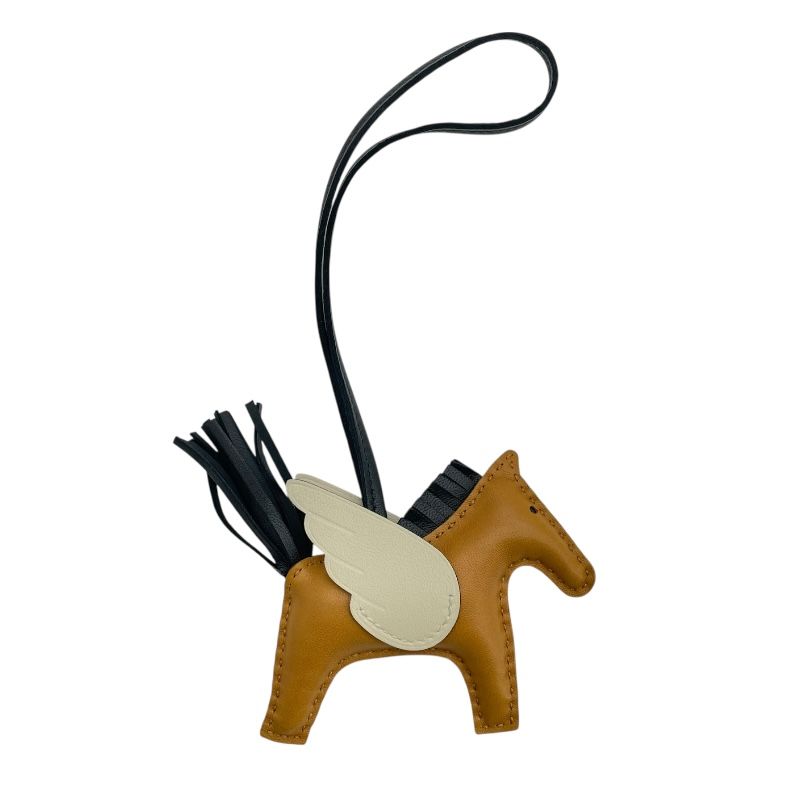 HERMES Rodeo Pegasus PM Charm - Sesame, Black & Natural Leather