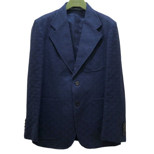 GUCCI GG Pattern Cotton Blend Formal Jacket - Navy - Size 44