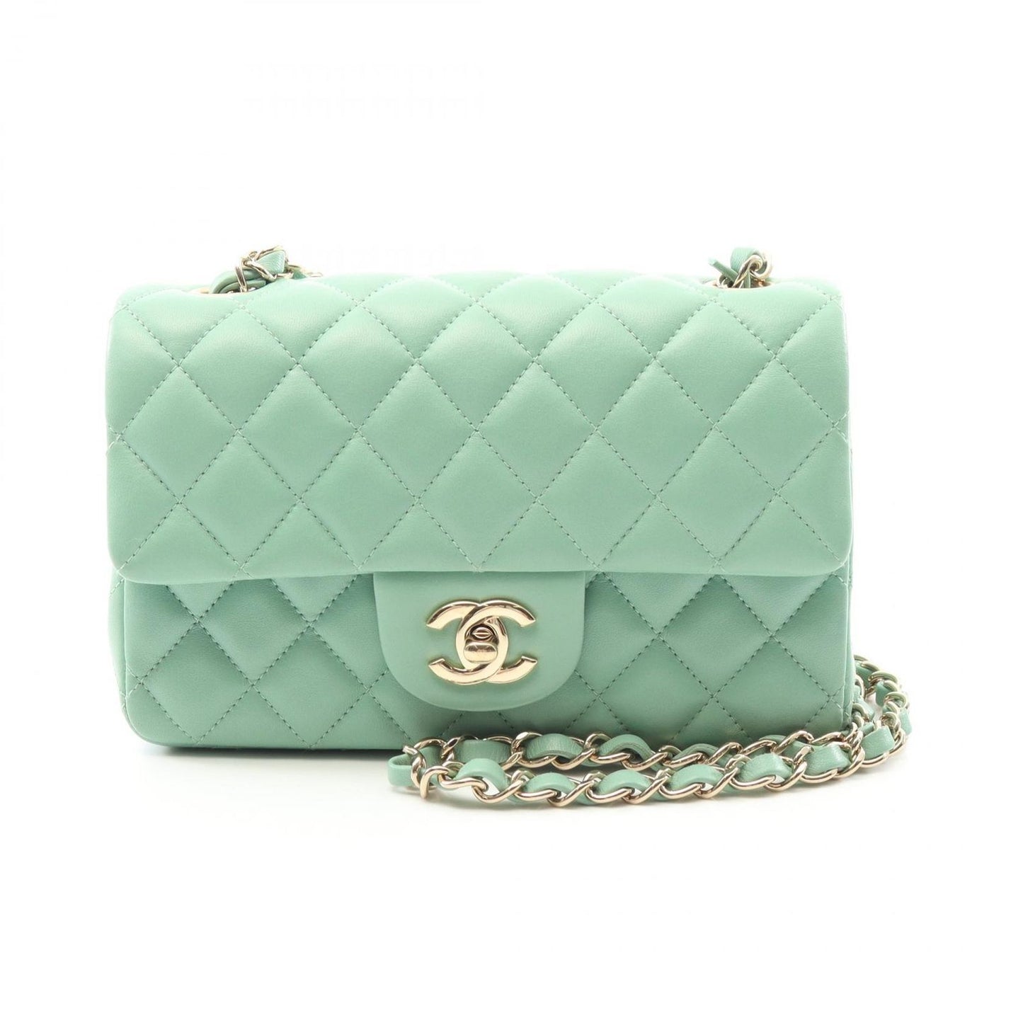 CHANEL Mini Matelassé 20 Shoulder Bag in Mint Green Lambskin