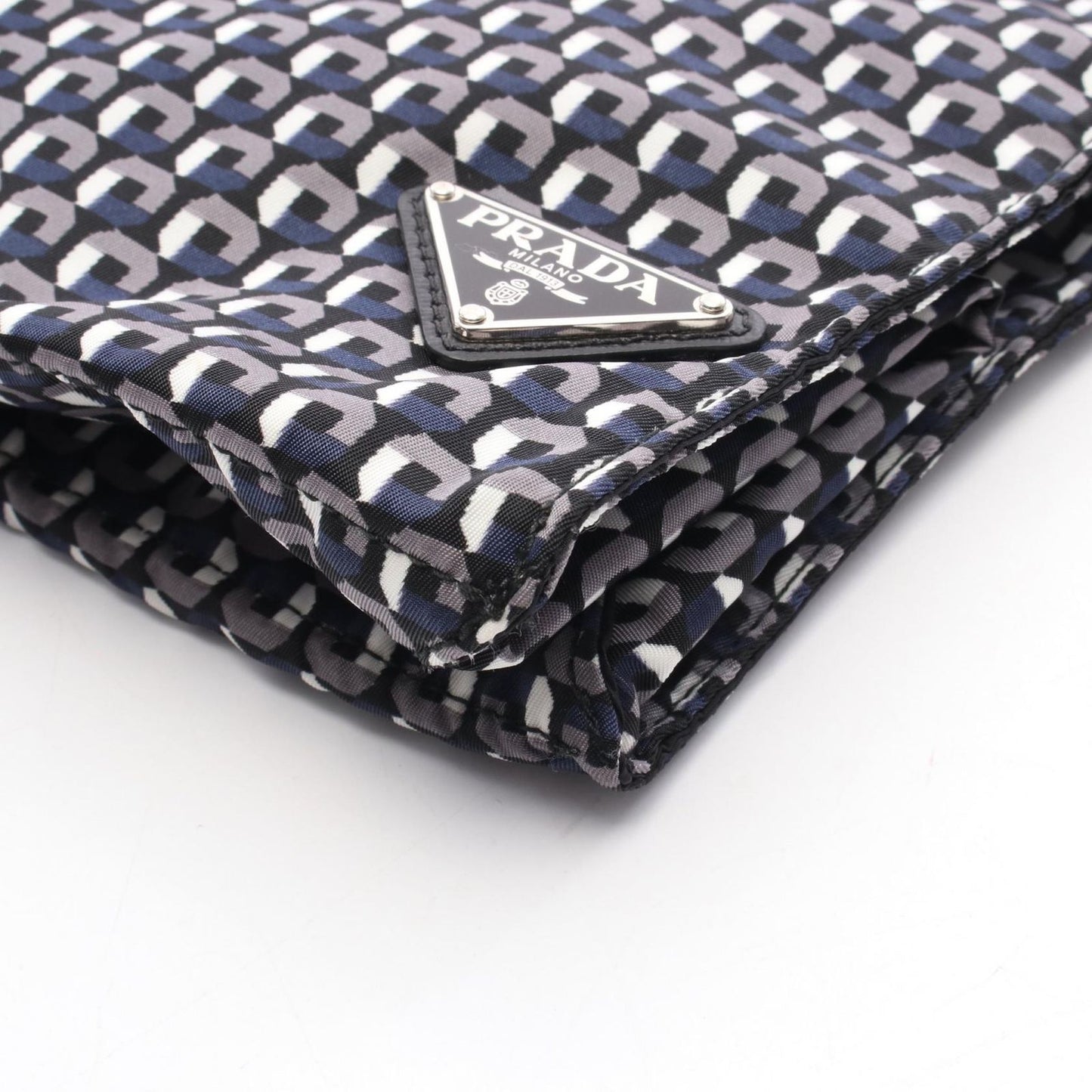 PRADA TESSUTO STAMPAT Tote Bag in Navy Nylon & Saffiano Leather