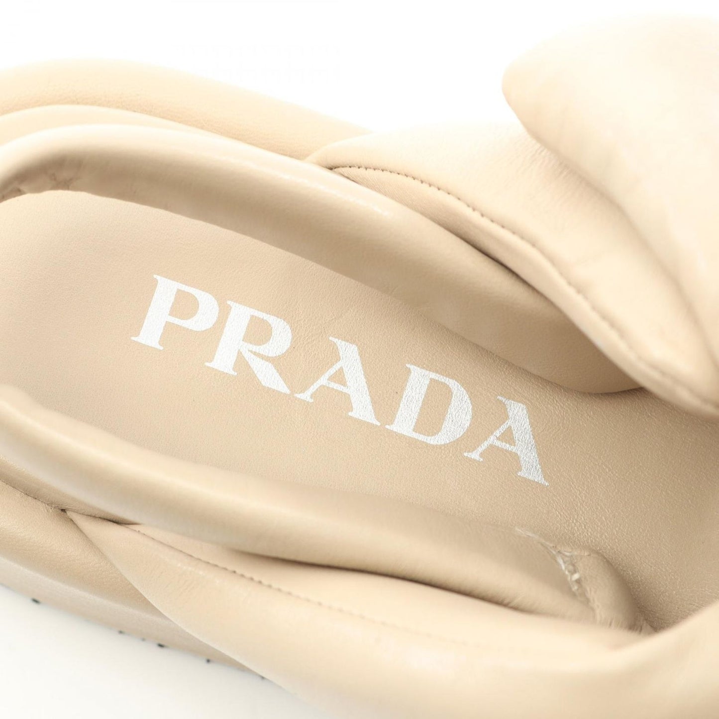PRADA Triangle Logo Leather Sandals - Elegant Beige Size 35