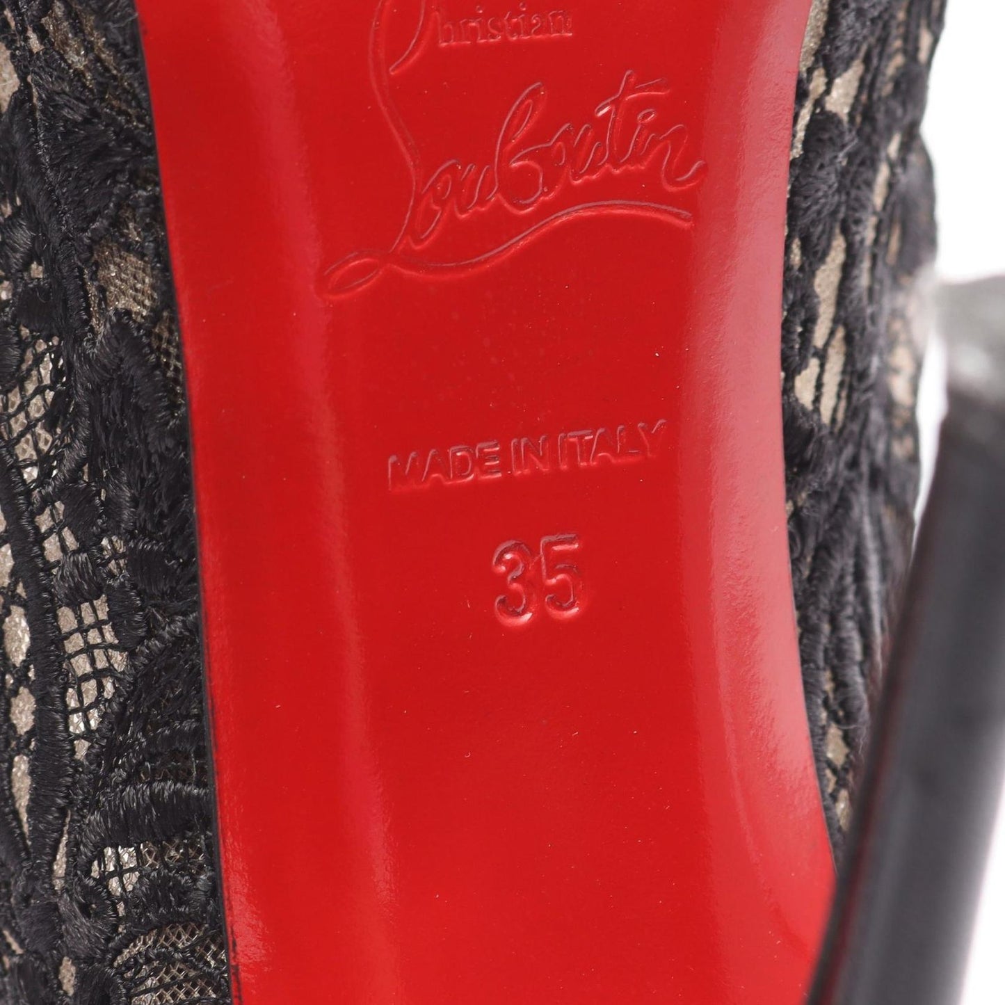 Christian Louboutin Black Leather Lace Open-Toe Booties - Size 35