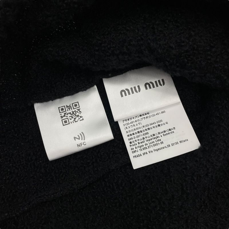 Miu Miu Lettered Patch Cardigan in Black Wool - Size 40