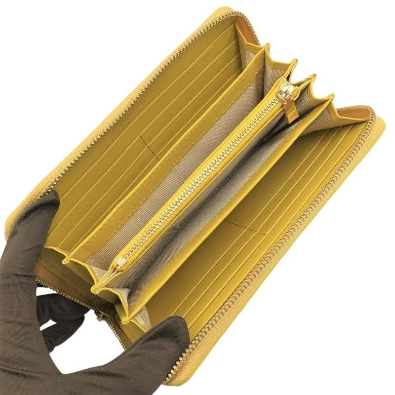 Exquisite Yellow Crocodile Leather Zipper Wallet with Gold Accents