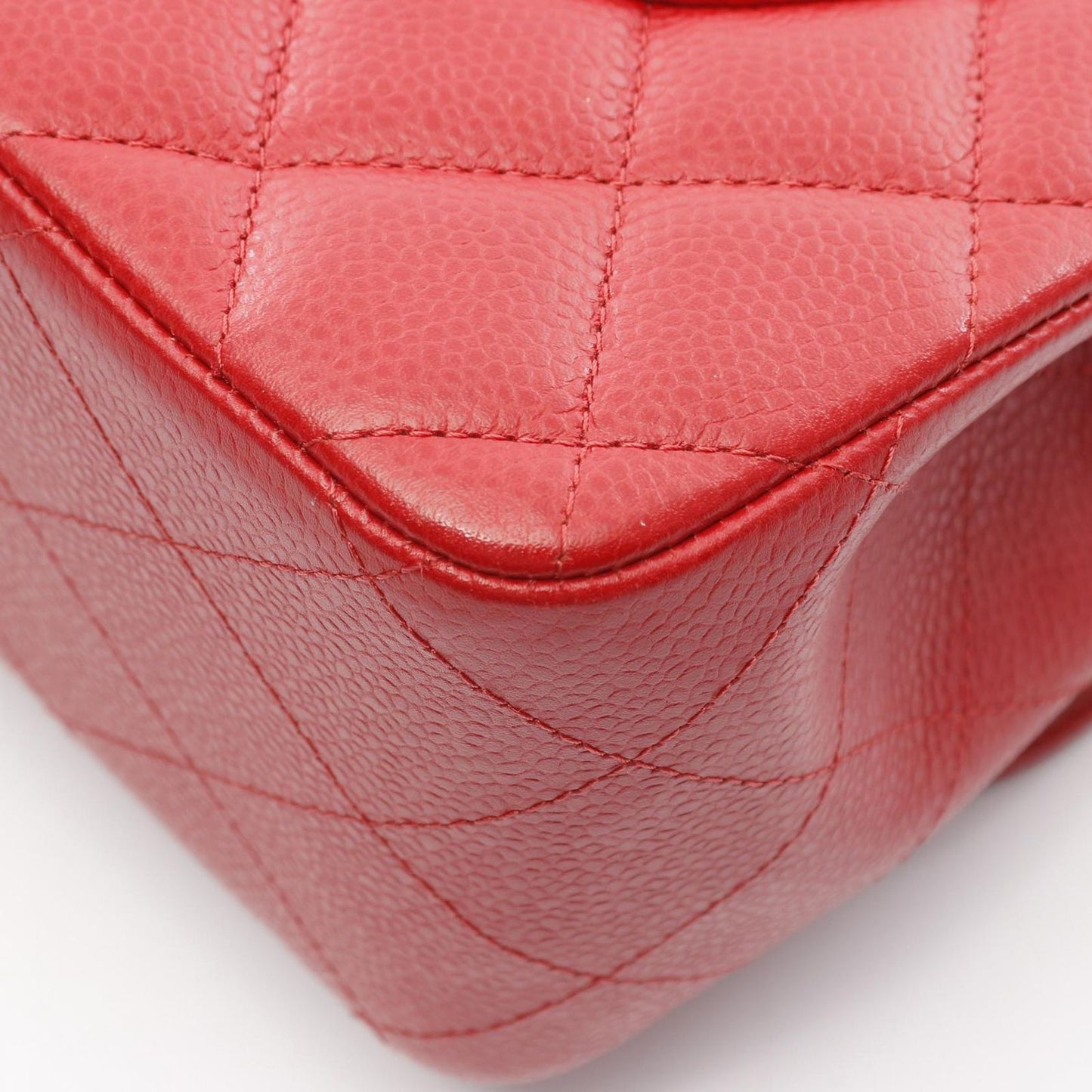 CHANEL Classic De Camellia 30 Large W Flap Shoulder Bag - Red Caviar