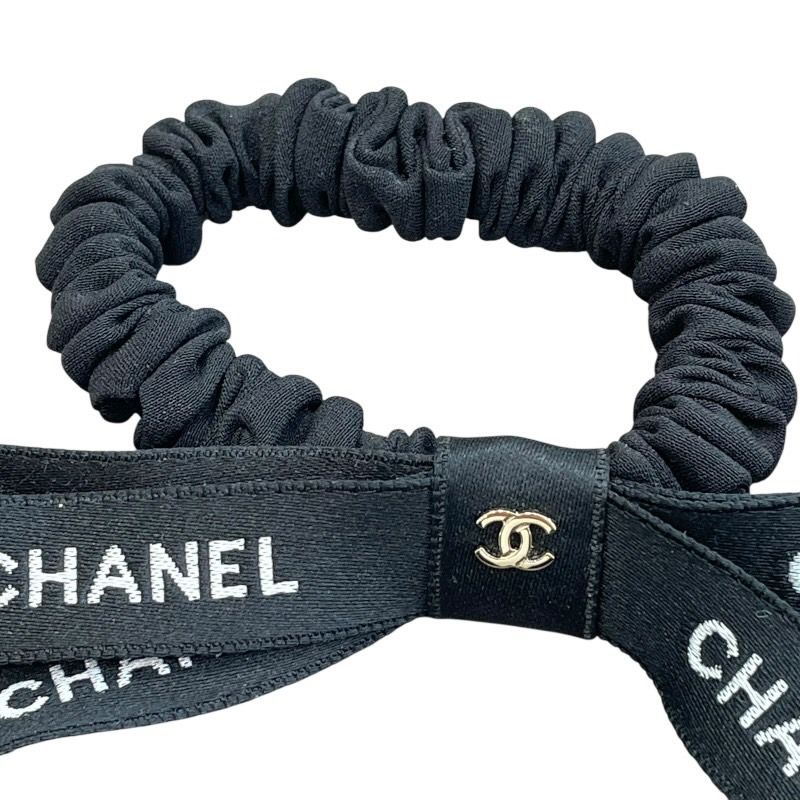 CHANEL Coco Mark Ribbon Chouchou - Black/White Silk Satin