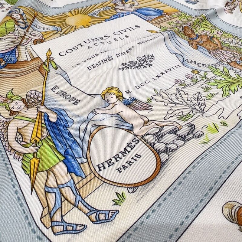 HERMES Carre 90 Costumes Civils Actuels Pink Silk Scarf
