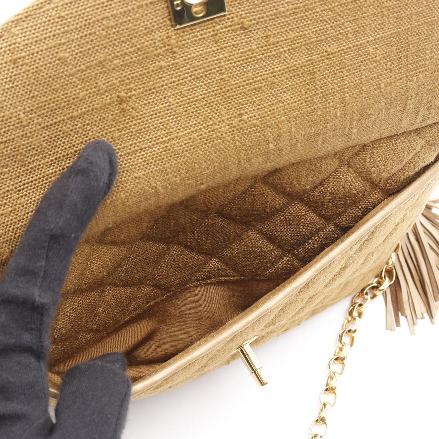 CHANEL Matelassé Fringe Shoulder Bag in Brown Fabric