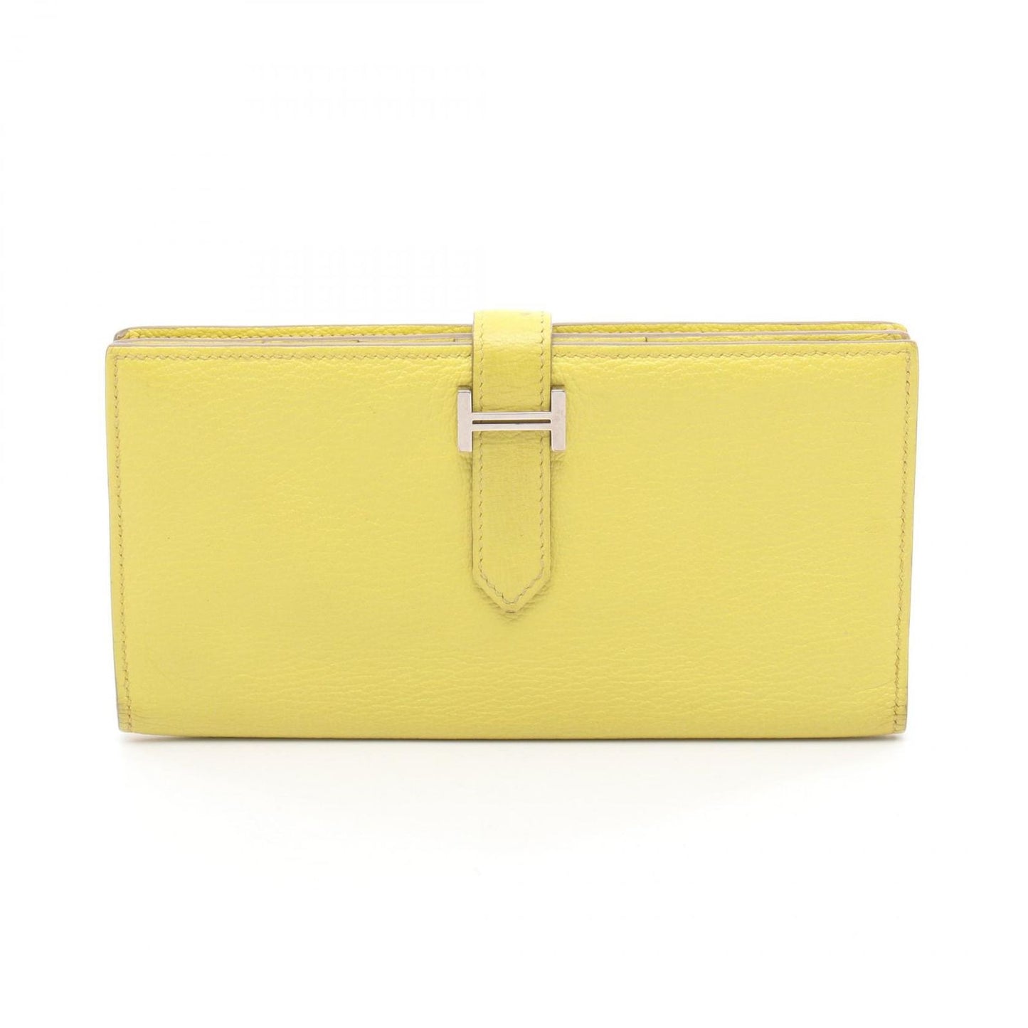 HERMES Lime Leather Bearn Wallet - Exquisite Craftsmanship