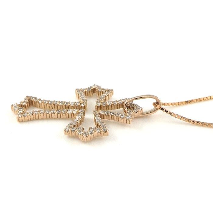 Elegant Cross Motif Diamond Necklace in K18 Pink Gold - 0.45ct