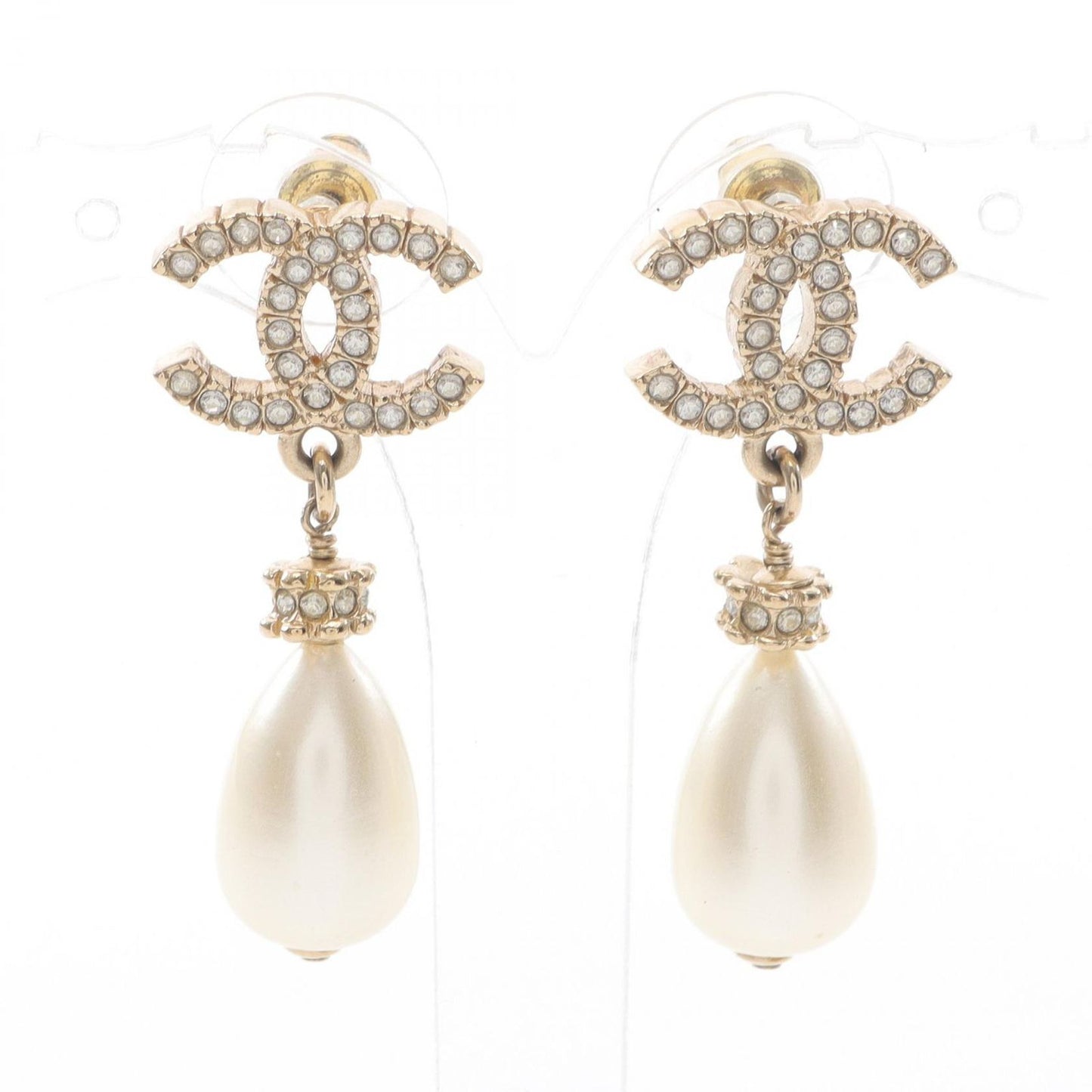 CHANEL Coco Mark Gold-Plated Earrings with Faux Pearls