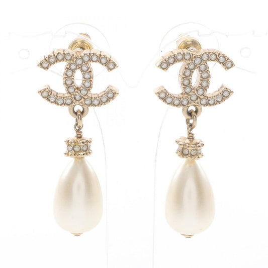 CHANEL Coco Mark Gold-Plated Earrings with Faux Pearls
