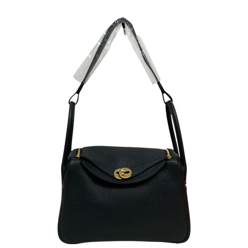 HERMES Lindy 26 K刻 Black & Gold Togo Leather Shoulder Bag