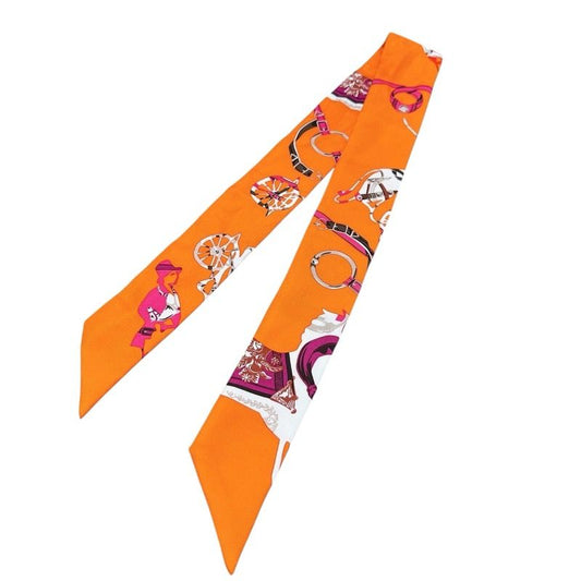 HERMES Tout en carre Twilly Scarf in Orange Silk - Exquisite Luxury