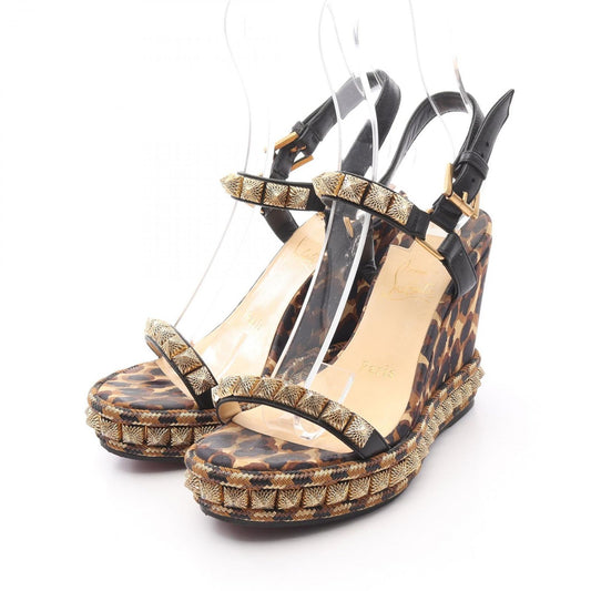 Christian Louboutin Brown & Black Leather Wedge Sandals - Size 35