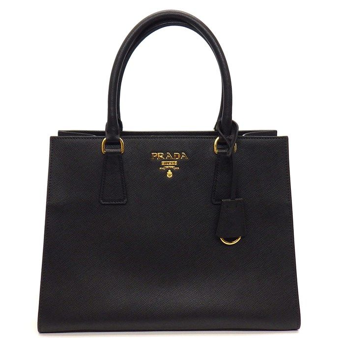 PRADA Saffiano Leather Handbag 1BA118 in Black with Gold Accents