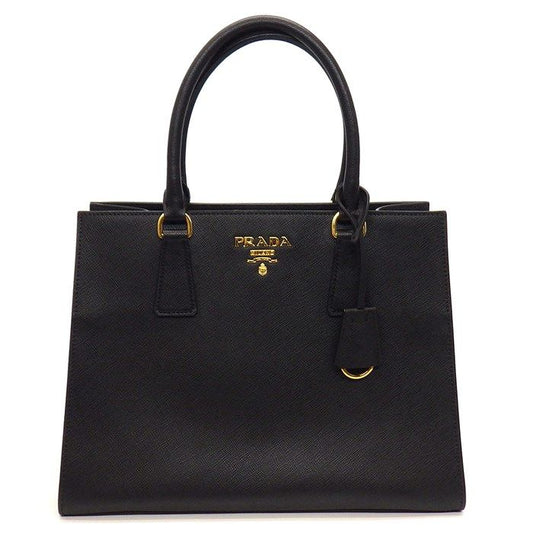 PRADA Saffiano Leather Handbag 1BA118 in Black with Gold Accents