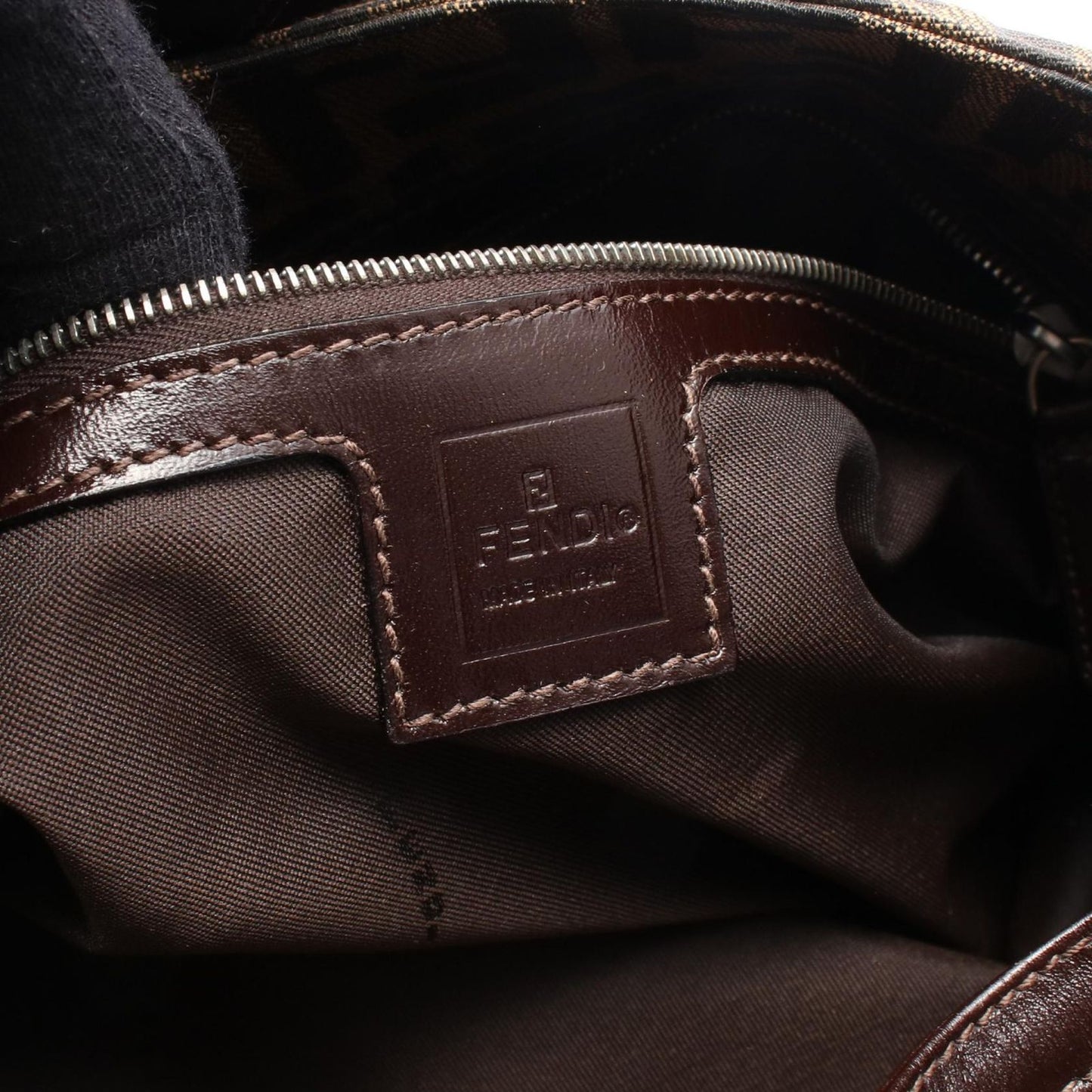 Fendi Zucca Shoulder Bag in Black/Khaki Canvas & Leather