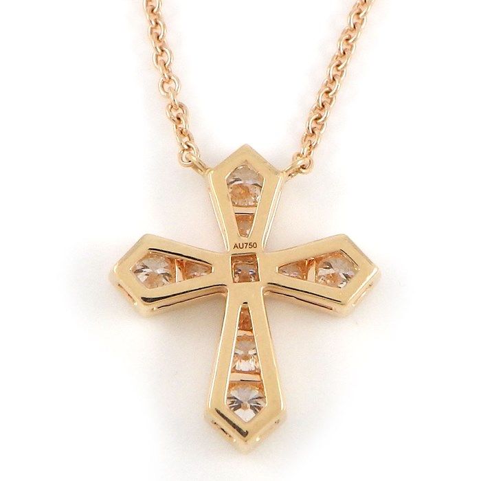Graff Trapezoid Cross Diamond Necklace in K18 Pink Gold
