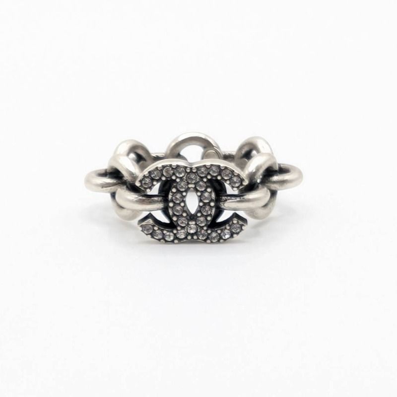 CHANEL Coco Mark Ring #13 in Silver with Rhinestones