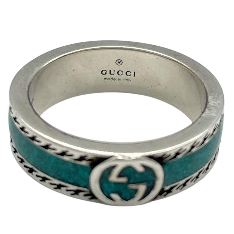 GUCCI Interlocking G Ring in Silver with Turquoise Enamel