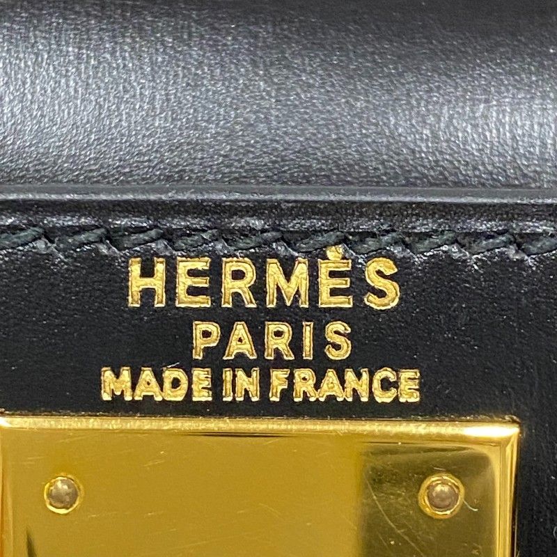 HERMES Kelly 28 Black Box Calf Handbag with Gold Hardware