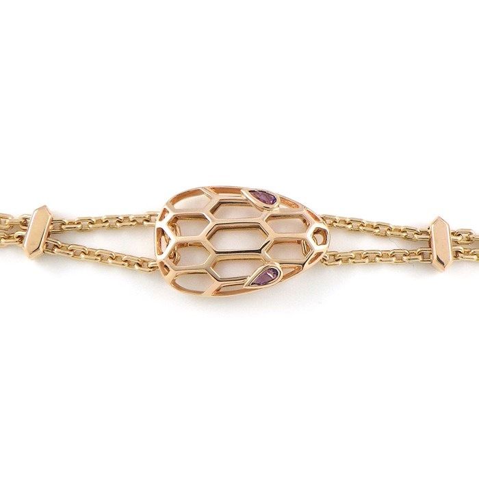 BVLGARI Serpenti Double Chain Bracelet with Amethyst - K18PG