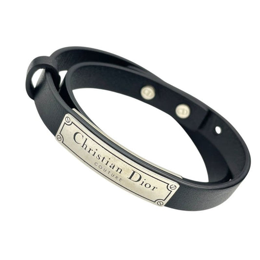 Christian Dior Black Leather Logo Bracelet - Unisex Luxury Accessory