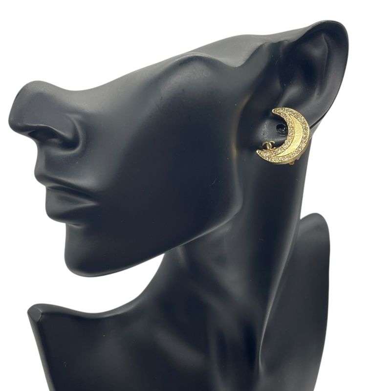 CHANEL Moon Earrings in Gold Metal and Strass - Exquisite Elegance