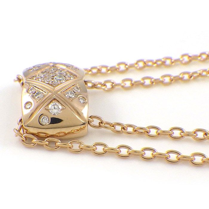 CHANEL Coco Crush Matelassé Diamond Necklace in K18 Beige Gold