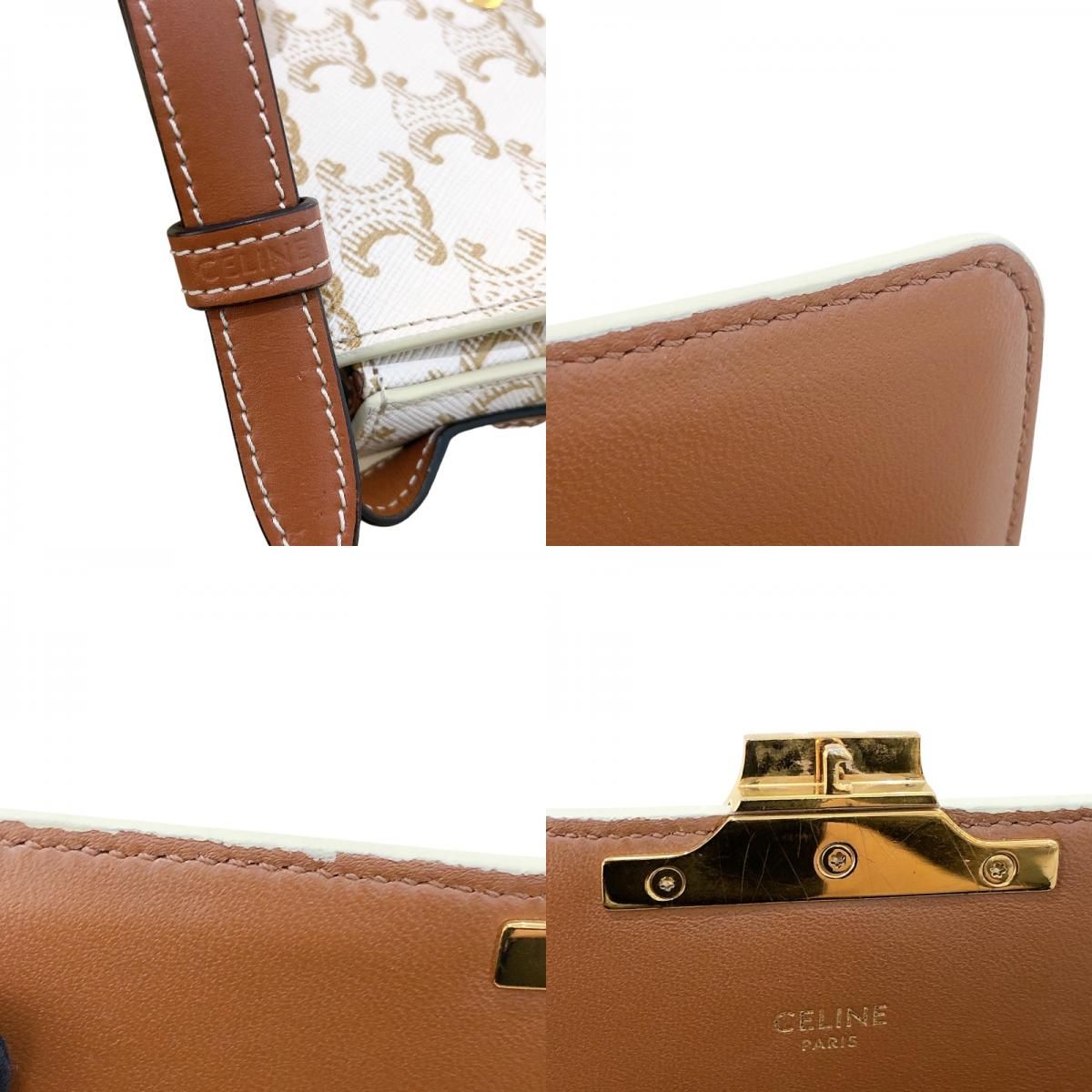 CELINE Claude Shoulder Bag in White Trionf Canvas & Calfskin