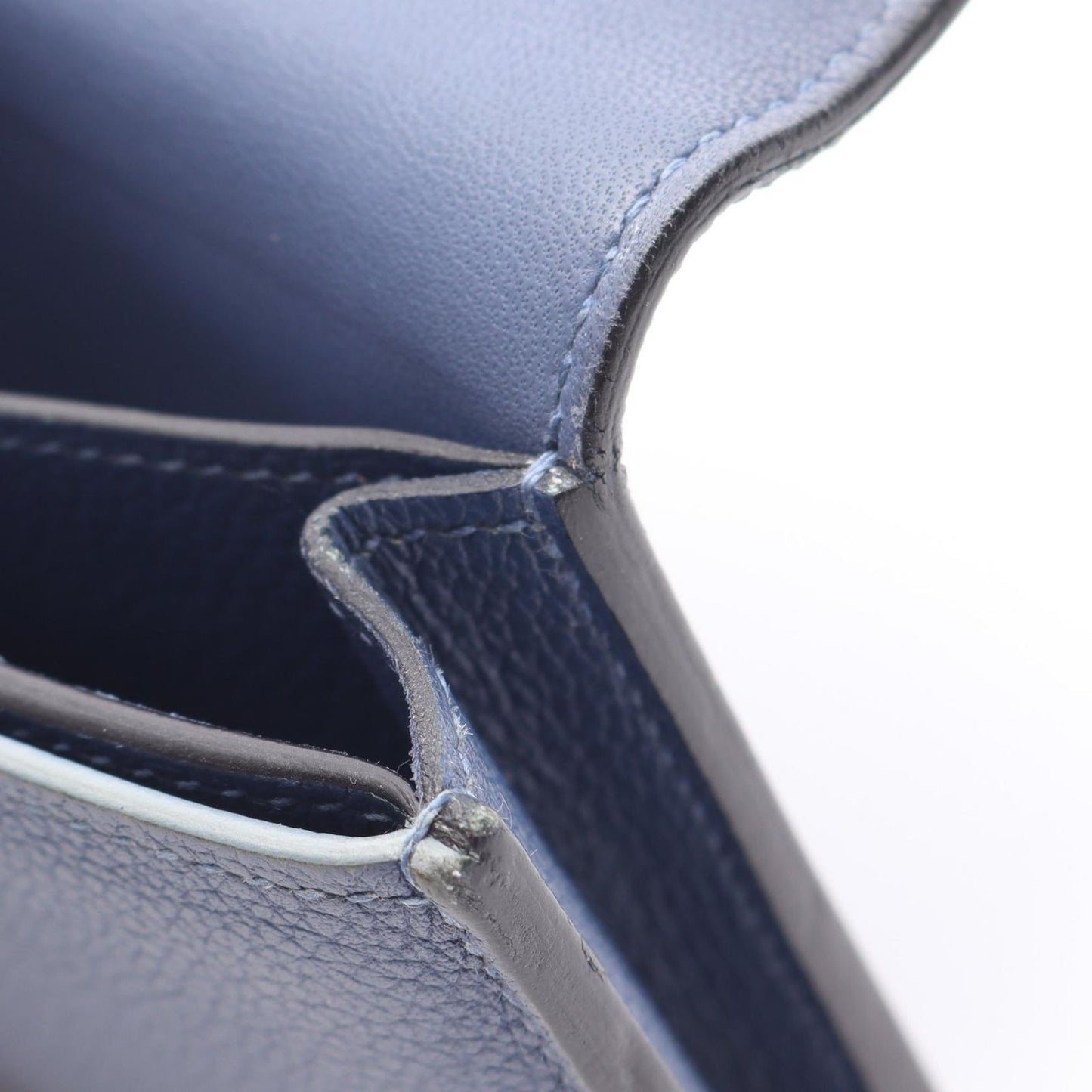 HERMES Passant Compact Wallet in Blue Evercalf Leather