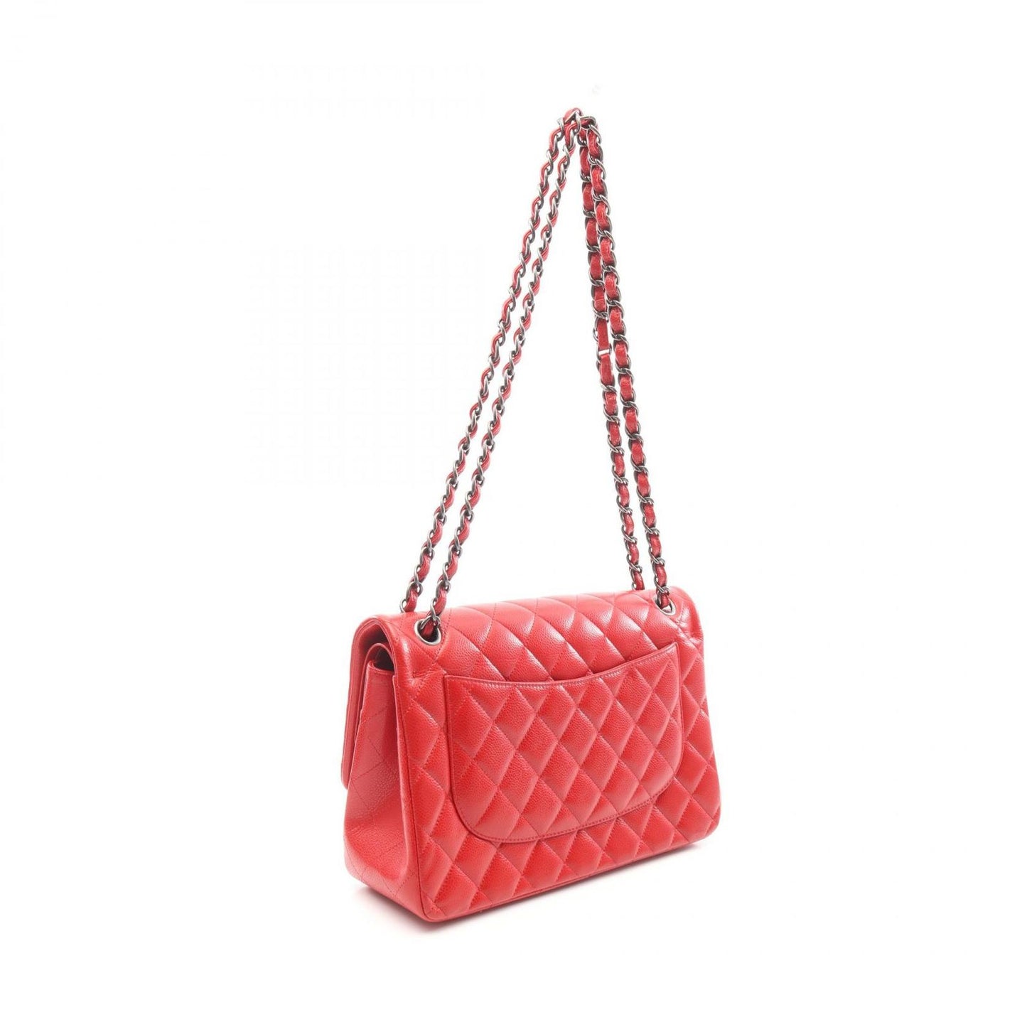 CHANEL Classic De Camellia 30 Large Double Flap Shoulder Bag - Red