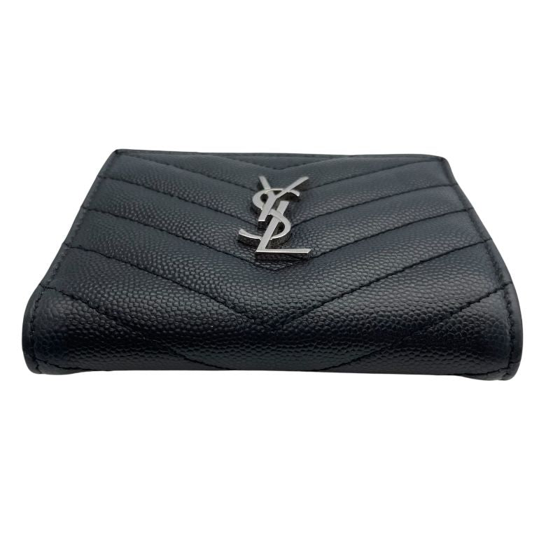SAINT LAURENT V-Stitch Compact Black Leather Wallet for Women