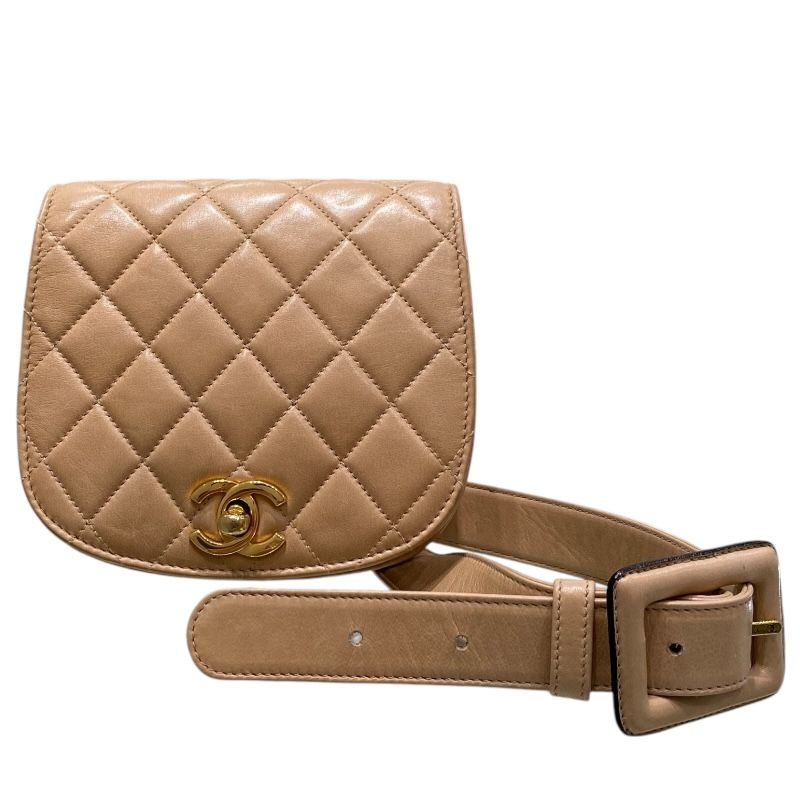 CHANEL Matelassé Belt Bag in Beige with Gold Hardware
