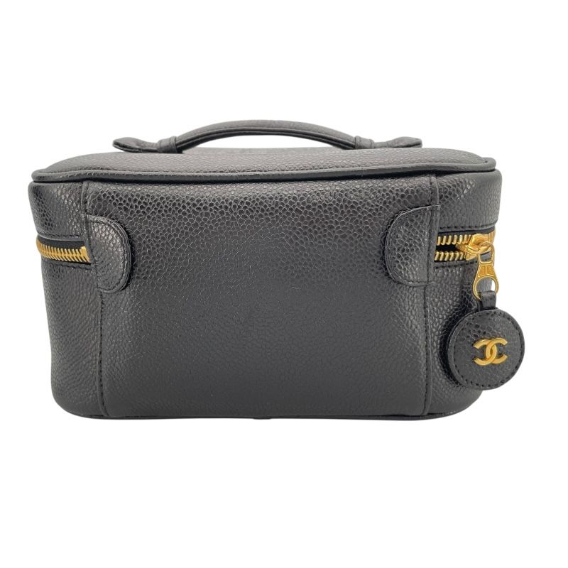 CHANEL Vanity A01997 Black Caviar Skin Handbag with Gold Hardware