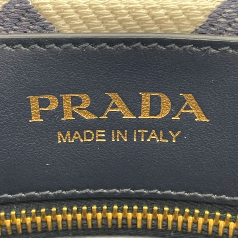 PRADA Symbol Embroidered Handbag 1BG462 Navy/White Canvas