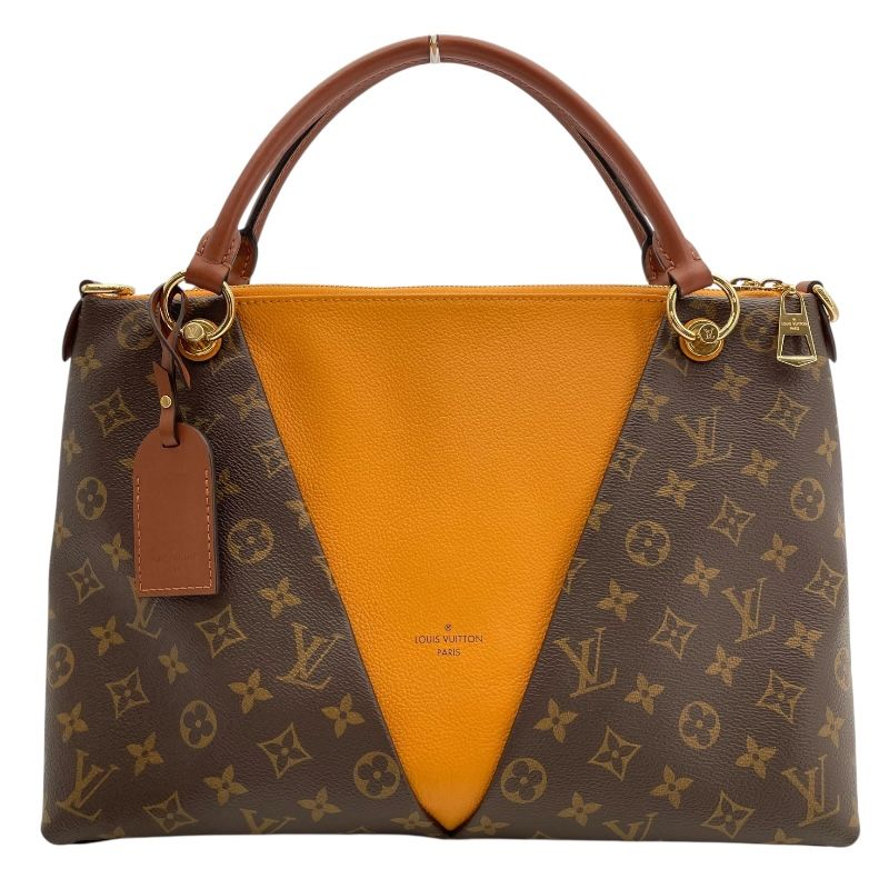 Louis Vuitton V Tote MM in Brown and Saffron Monogram Canvas